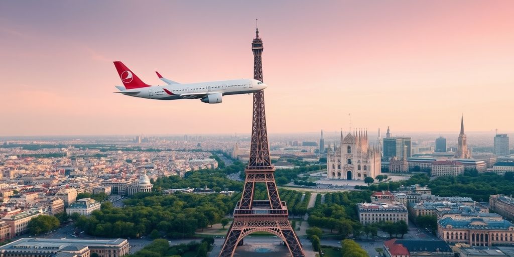 Avion survolant Paris et Milan.